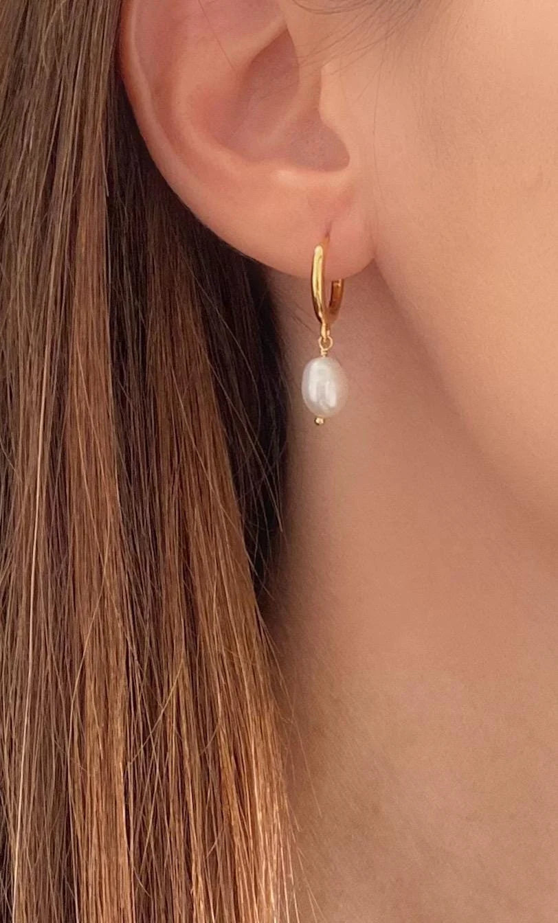 Pearl Earrings, Gold Earrings, Hoop Earrings, Dainty Earrings, Pearl Dangle Earrings, Wedding Jewelry, Silver Earrings, Birthday Gifts