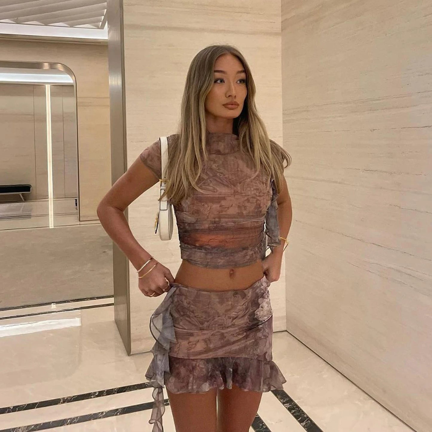 Maeve Ruffle 2 Piece Skirt Set Mesh